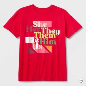 Pronouns Short Sleeve Crewneck Red T-Shirt- LGBTQIA + Pride Collection